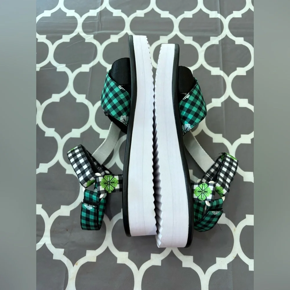 KATE SPADE Dotty Gingham Velcro Platform Sandals NIB
